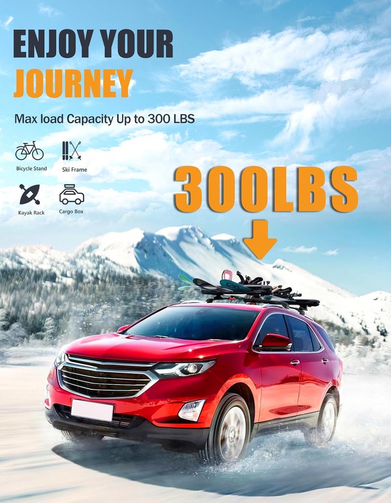 KINGGERI 300lbs Lockable Roof Rack Cross Bars Compatible with 2018-2024 Chevy Chevrolet Equinox & GMC Terrain.Heavy Duty Aluminum Roof Rails Crossbars Luggage Kayak Canoe Snowboard SUV Accessories - Image 3